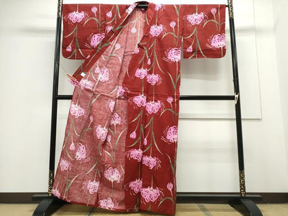 平和屋着物∴夏物 浴衣 綿紅梅 彼岸花 綿 逸品 CAAY4634ng