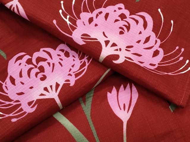 平和屋着物∴夏物 浴衣 綿紅梅 彼岸花 綿 逸品 CAAY4634ng