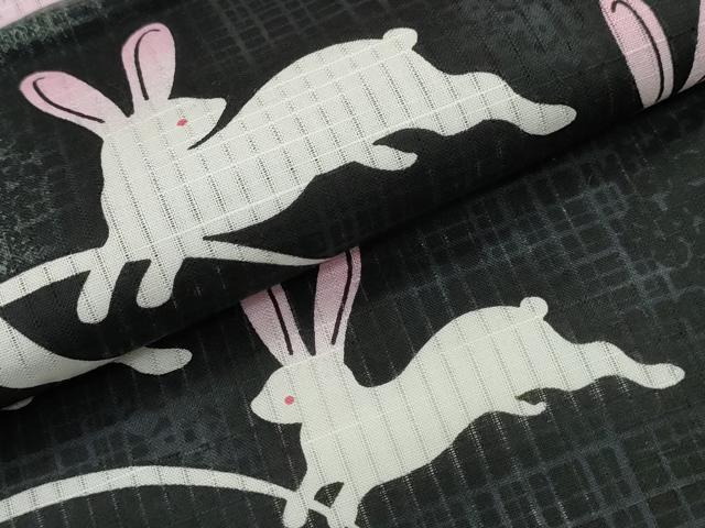 平和屋着物∴夏物 浴衣 跳兎 芝草文 黒地 綿 逸品 CAAY4635ng