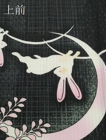 平和屋着物∴夏物 浴衣 跳兎 芝草文 黒地 綿 逸品 CAAY4635ng