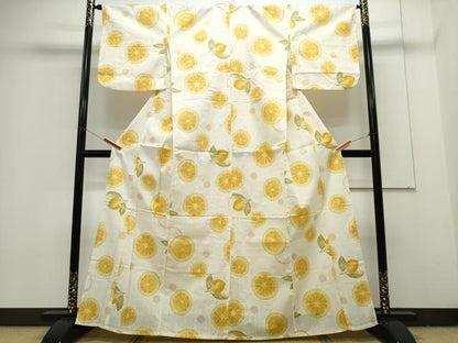 平和屋着物∴夏物 浴衣 レモン 檸檬 綿 逸品 CAAY4637ng