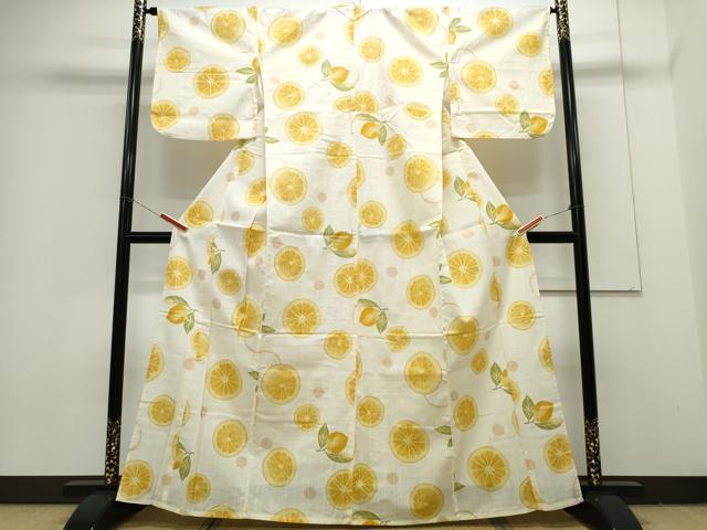 平和屋着物∴夏物 浴衣 レモン 檸檬 綿 逸品 CAAY4637ng