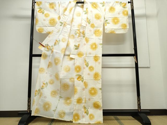 平和屋着物∴夏物 浴衣 レモン 檸檬 綿 逸品 CAAY4637ng