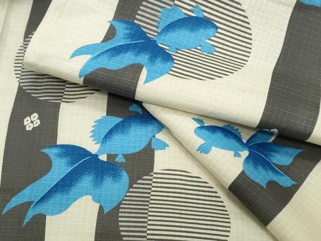 平和屋着物∴夏物 浴衣 綿紅梅 金魚 間道 綿 逸品 CAAY4638ng