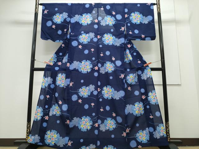 平和屋着物∴夏物 浴衣 綿紅梅 雪輪重ね草花文 綿 逸品 CAAY4641ng