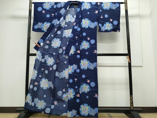 平和屋着物∴夏物 浴衣 綿紅梅 雪輪重ね草花文 綿 逸品 CAAY4641ng