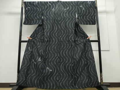 平和屋着物∴夏物 夢工房 浴衣 トンボ 蜻蛉 流水文 黒地 綿 逸品 CAAY4642ng