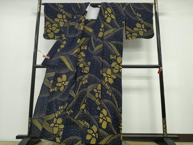 平和屋着物∴夏物 浴衣 有松鳴海絞り 舞蝶花文 綿 逸品 CAAY4651