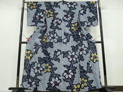 平和屋着物∴夏物 浴衣 有松鳴海絞り 枝花文 綿 逸品 CAAY4659ng