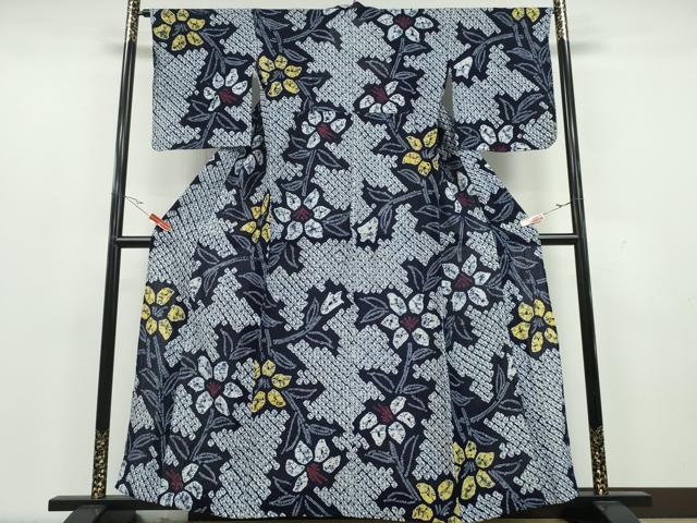 平和屋着物∴夏物 浴衣 有松鳴海絞り 枝花文 綿 逸品 CAAY4659ng