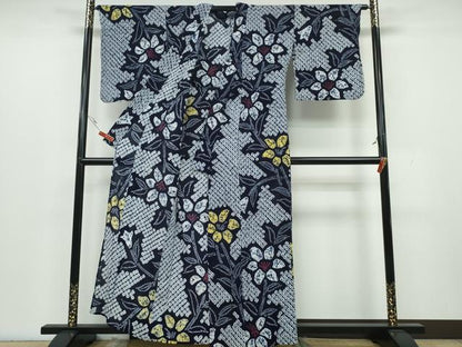 平和屋着物∴夏物 浴衣 有松鳴海絞り 枝花文 綿 逸品 CAAY4659ng