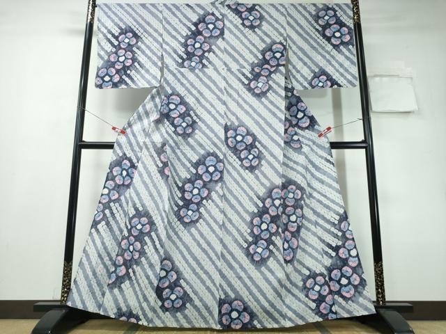 平和屋着物∴夏物　浴衣　有松鳴海絞り　斜線舞花文　綿　逸品　未使用　CAAY4669ng
