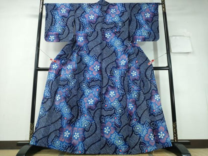 平和屋着物∴夏物 浴衣 有松鳴海絞り 舞蝶花文 綿 逸品 未使用 CAAY4678ng