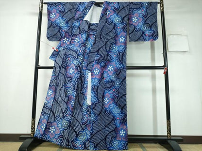 平和屋着物∴夏物 浴衣 有松鳴海絞り 舞蝶花文 綿 逸品 未使用 CAAY4678ng