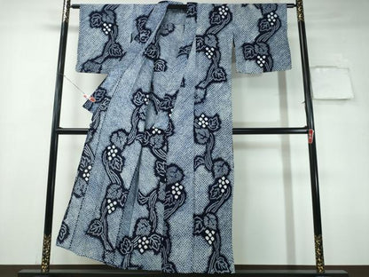 平和屋着物∴夏物 浴衣 有松鳴海絞り 葡萄蔦の葉文 綿 逸品 CAAY4679ng