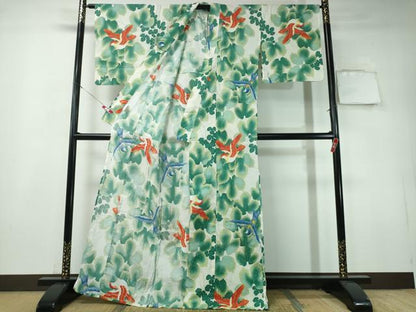 平和屋着物∴夏物 浴衣 青い鳥 赤い鳥 蔦の葉 綿 逸品 CAAY4680ng