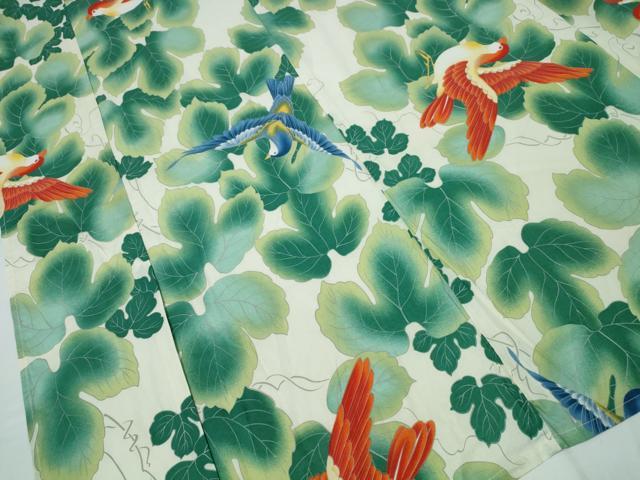 平和屋着物∴夏物 浴衣 青い鳥 赤い鳥 蔦の葉 綿 逸品 CAAY4680ng