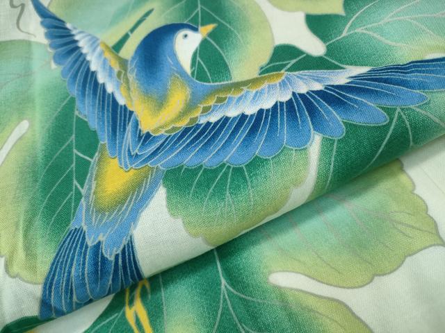 平和屋着物∴夏物 浴衣 青い鳥 赤い鳥 蔦の葉 綿 逸品 CAAY4680ng