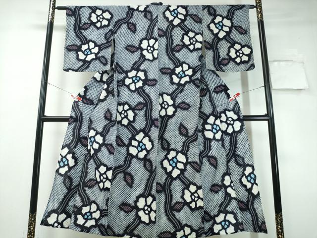 平和屋着物∴夏物 浴衣 有松鳴海絞り 枝花文 綿 逸品 CAAY4686ng
