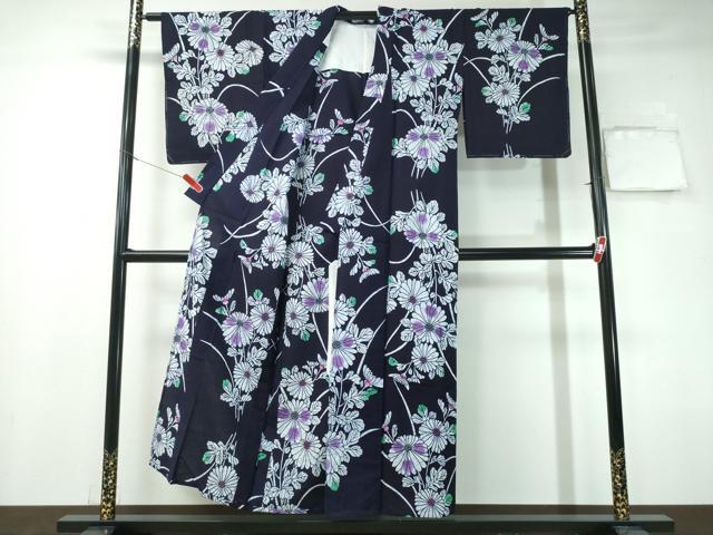 平和屋着物∴夏物 浴衣 芝草菊文 綿 逸品 CAAY4688ng