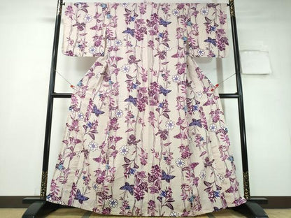 平和屋着物∴服飾評論家 市田ひろみ 夏物 浴衣 草花舞蝶文 綿 逸品 CAAY4689ng