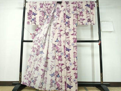 平和屋着物∴服飾評論家 市田ひろみ 夏物 浴衣 草花舞蝶文 綿 逸品 CAAY4689ng