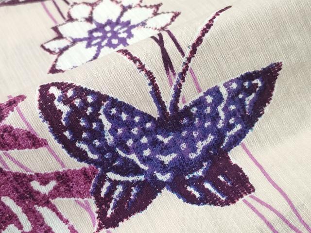 平和屋着物∴服飾評論家 市田ひろみ 夏物 浴衣 草花舞蝶文 綿 逸品 CAAY4689ng