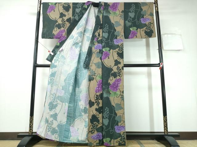 平和屋着物∴夏物 浴衣 コシノジュンコ JUNKO KOSHINO 葡萄蔦の葉文 綿 逸品 CAAY4690ng