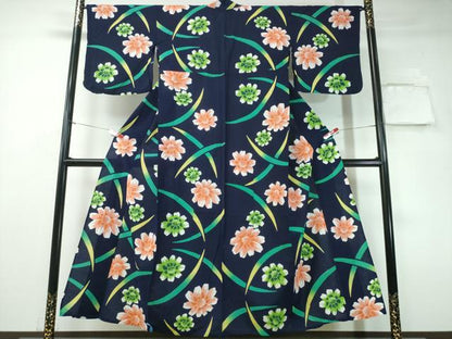 平和屋着物∴夏物 浴衣 芝草舞花文 綿 逸品 CAAY4691ng