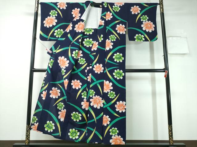 平和屋着物∴夏物 浴衣 芝草舞花文 綿 逸品 CAAY4691ng
