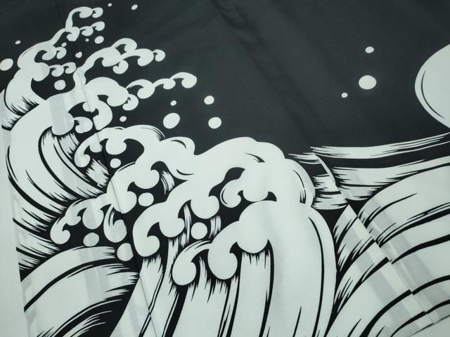 平和屋着物▽男性 訪問着 単衣 鯉の滝登り 黒地 洗える着物 未使用 CAAY4697ng