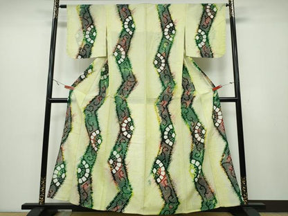 平和屋着物∴夏物 浴衣 有松鳴海絞り よろけ縞水車唐草文 綿 逸品 未使用 CAAY4703ng