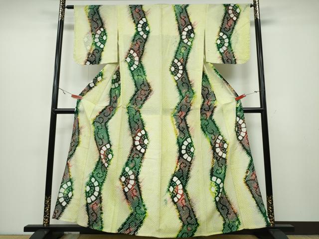 平和屋着物∴夏物 浴衣 有松鳴海絞り よろけ縞水車唐草文 綿 逸品 未使用 CAAY4703ng