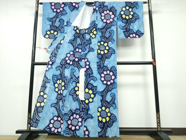 平和屋着物∴夏物 浴衣 有松鳴海絞り 花唐草文 綿 逸品 未使用 CAAY4704ng