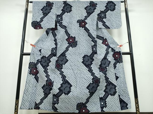 平和屋着物∴夏物 浴衣 有松鳴海絞り よろけ縞舞花文 綿 逸品 CAAY4708ng
