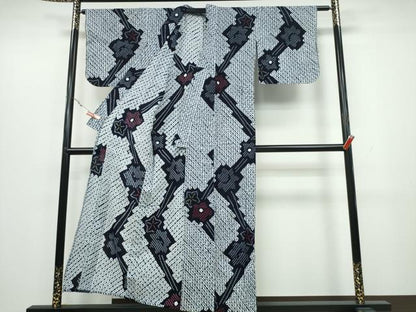 平和屋着物∴夏物 浴衣 有松鳴海絞り よろけ縞舞花文 綿 逸品 CAAY4708ng