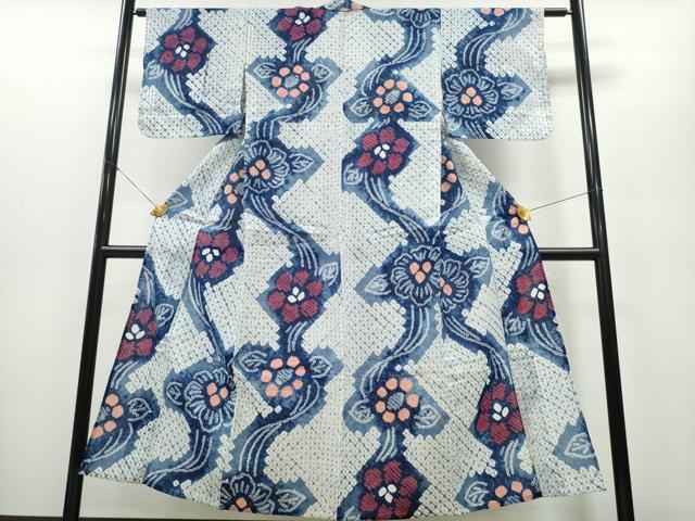 平和屋着物∴夏物 浴衣 有松鳴海絞り 流水舞花文 綿 逸品 CAAY4752ng