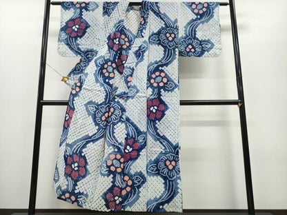 平和屋着物∴夏物 浴衣 有松鳴海絞り 流水舞花文 綿 逸品 CAAY4752ng