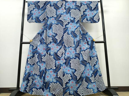 平和屋着物∴夏物 浴衣 有松鳴海絞り 舞花文 綿 逸品 CAAY4754ng