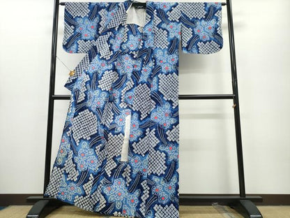 平和屋着物∴夏物 浴衣 有松鳴海絞り 舞花文 綿 逸品 CAAY4754ng