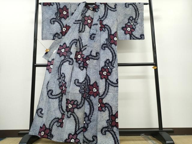 平和屋着物∴夏物 浴衣 有松鳴海絞り 花唐草文 丸栄謹製 綿 逸品 CAAY4756ng