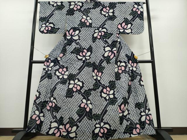 平和屋着物∴夏物 浴衣 有松鳴海絞り 枝牡丹 綿 逸品 CAAY4757ng