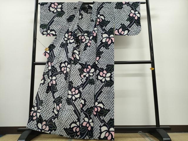 平和屋着物∴夏物 浴衣 有松鳴海絞り 枝牡丹 綿 逸品 CAAY4757ng