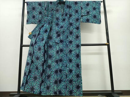 平和屋着物∴夏物　浴衣　有松鳴海絞り　麻の葉文様　綿　逸品　CAAY4759ng