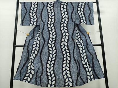 平和屋着物∴夏物 浴衣 有松鳴海絞り よろけ縞枝花文 綿 逸品 CAAY4761ng