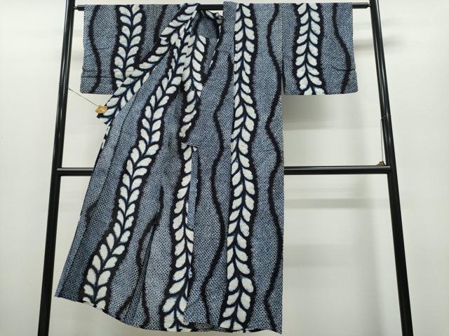 平和屋着物∴夏物 浴衣 有松鳴海絞り よろけ縞枝花文 綿 逸品 CAAY4761ng