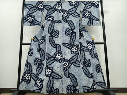 平和屋着物∴夏物 浴衣 有松鳴海絞り 舞葉花文 綿 逸品 CAAY4769ng