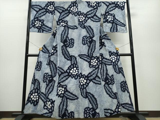平和屋着物∴夏物 浴衣 有松鳴海絞り 舞葉花文 綿 逸品 CAAY4769ng