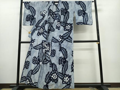 平和屋着物∴夏物 浴衣 有松鳴海絞り 舞葉花文 綿 逸品 CAAY4769ng
