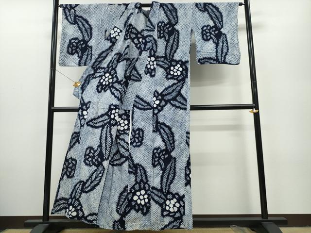 平和屋着物∴夏物 浴衣 有松鳴海絞り 舞葉花文 綿 逸品 CAAY4769ng